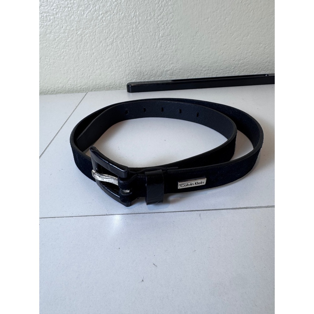 Vintage Calvin Klein Leather Belt Women‎ Medium Black Suede Minimalist Indie